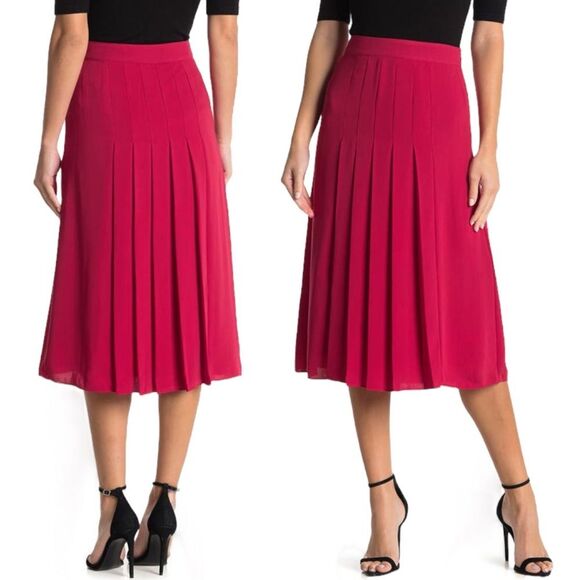 NWT Reiss Cleona Box Pleat Midi Skirt Magenta Red Pleated Women’s Size 6 NEW - Picture 1 of 13